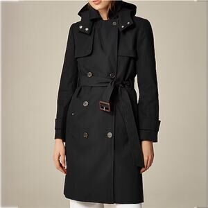 J.Crew New Icon Trench Coat Cotton Midi City Classic Office Exec BF458 Black P4